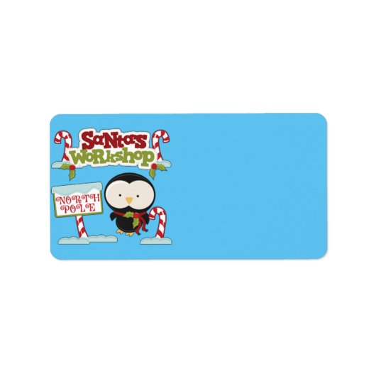 Santa's Workshop Penguin Etiket (Voorkant)