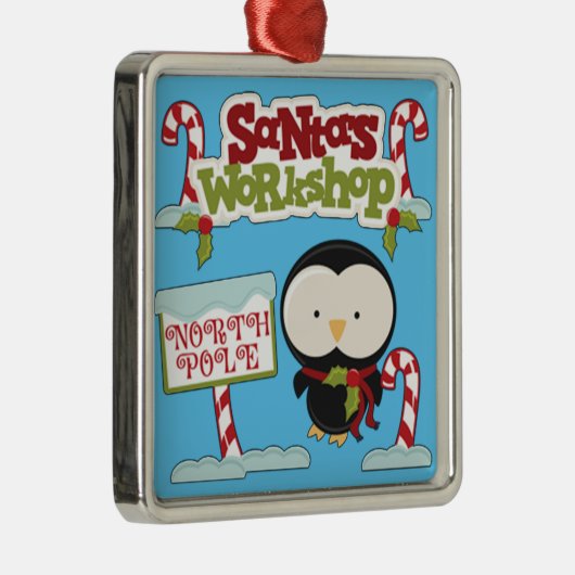 Santa's Workshop Penguin Metalen Ornament (Rechts)