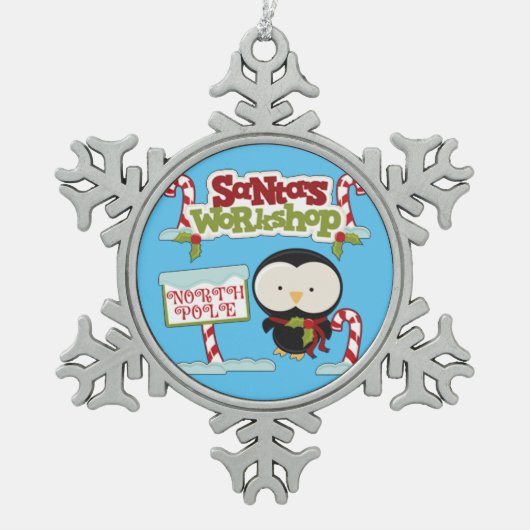 Santa's Workshop Penguin Tin Sneeuwvlok Ornament (Voorkant)