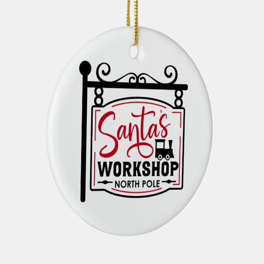 Santa's Workshop Sign Keramisch Ornament (Rechts)