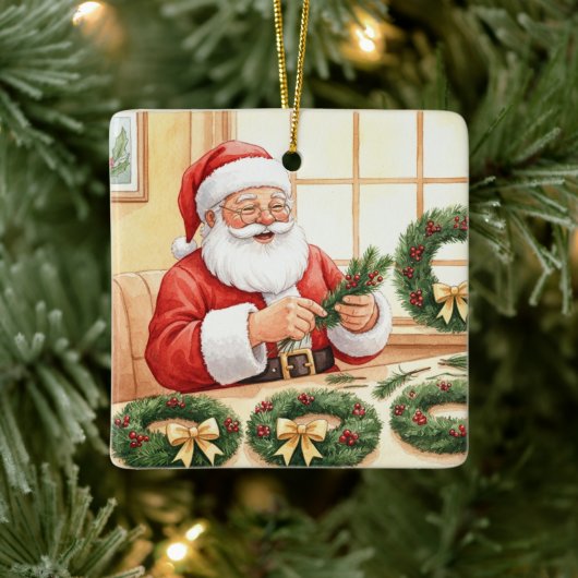 Santa's Workshop Wreath Maker Personalized Keramisch Ornament (Boom)