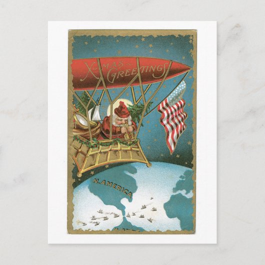 Santa's Zeppelin - Amerikaans patriottisme Feestdagenkaart (Voorkant)