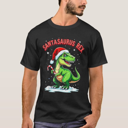 Santasaurus Rex Funny Dinosaur xmas Santa Hat Cand T-shirt (Voorkant)