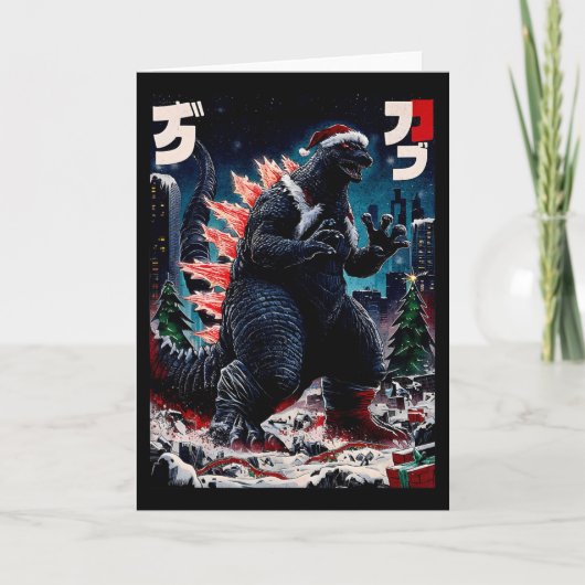 Santazilla Japans Monster Kaiju Dinosaur Kerstmis Kaart (Voorkant)