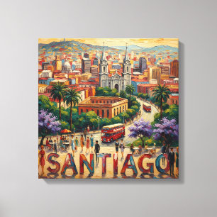 Santiago Chile Stadsgezicht Levendig Uitgerekt Can Canvas Afdruk