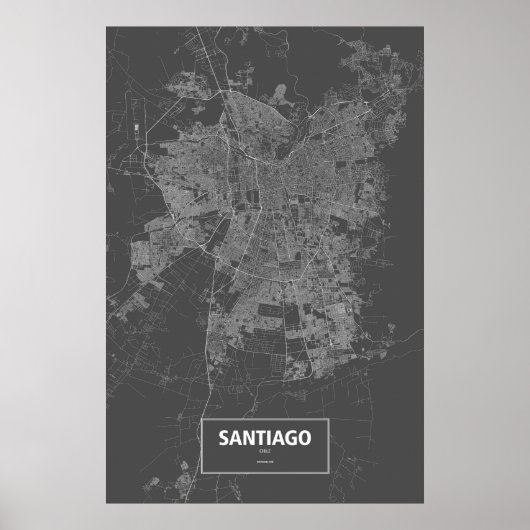 Santiago, Chili (blanc sur noir) Poster (Devant)