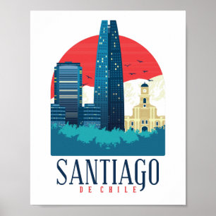 Santiago de Chile Vintage Silhouet Poster