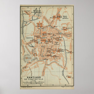 Santiago de Compostela Spanje Map (1913) Poster