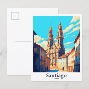 Santiago Spanje Kunst Vintage Reizen Illustratie Briefkaart