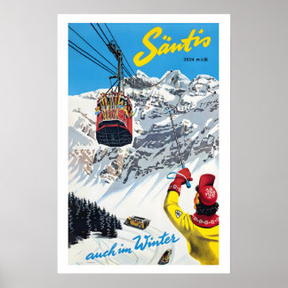 Säntis Berg 2504 m Zwitserland Vintage Ski Poster