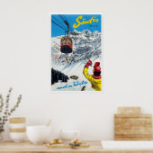 Säntis Switzerland Vintage Ski Poster - Framed (Cuisine)