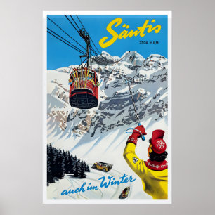 Säntis Zwitserland Vintage Ski-poster - Ingelijst Poster