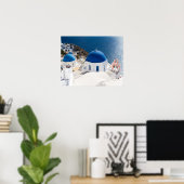 Santorin - Bleu dôme église à Oia poster (Bureau à domicile)