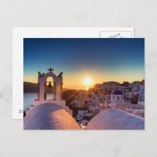 Santorin - Cycladic Oia au coucher du soleil carte (Devant / Derrière)