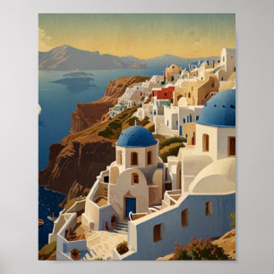 Santorin Grèce Affiche de voyage vintage Grèce