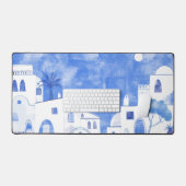 Santorin Grèce Aquarelle Bleu Blanc (Clavier et souris)