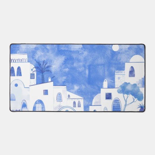 Santorin Grèce Aquarelle Bleu Blanc (Recto)