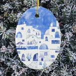 Santorin Grèce Aquarelle en céramique ornement<br><div class="desc">Une aquarelle paysage de peinture de la belle île grecque de Santorin. Art original de Nic Squirrell.</div>