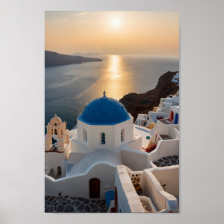 Santorin Grèce Art Mural Voyage Rétro
