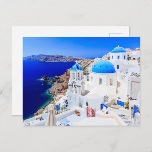 Santorin, Grèce, Carte postale de l'île grecque (Devant / Derrière)