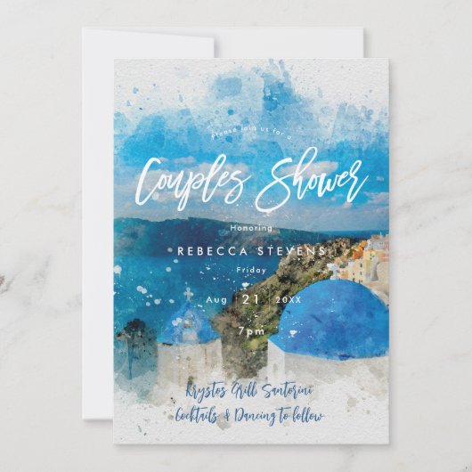 Santorin Grèce couples douche invitation (Devant)