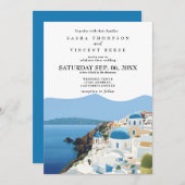 Santorin Grèce Faire-part de mariage Retro (Devant / Derrière)