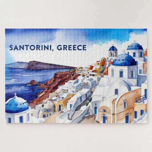 Santorin Grèce garde le puzzle de l'aquarelle (Horizontal)