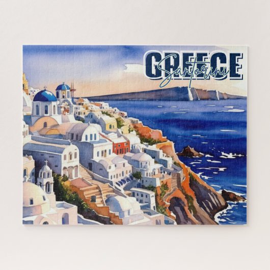 Santorin Grèce garde le puzzle de l'aquarelle (Horizontal)