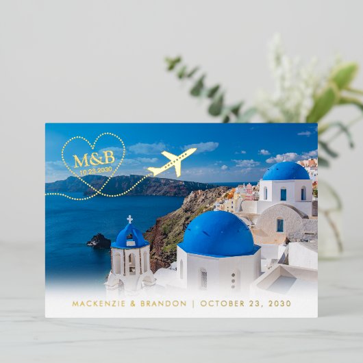 Santorin Grèce Mariage Enregistrer la date Carte p (Debout devant)