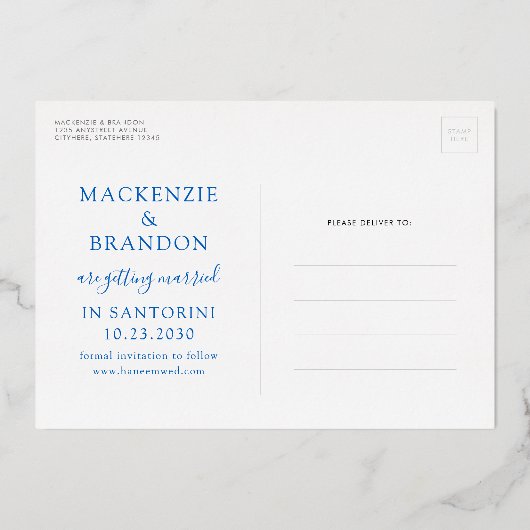 Santorin Grèce Mariage Enregistrer la date Carte p (Verso)