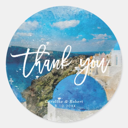 Santorin, Grèce mariage merci sticker (Devant)