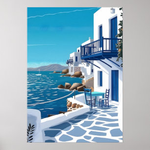 Santorin Grèce Mer Bleue Littoral Art Mural