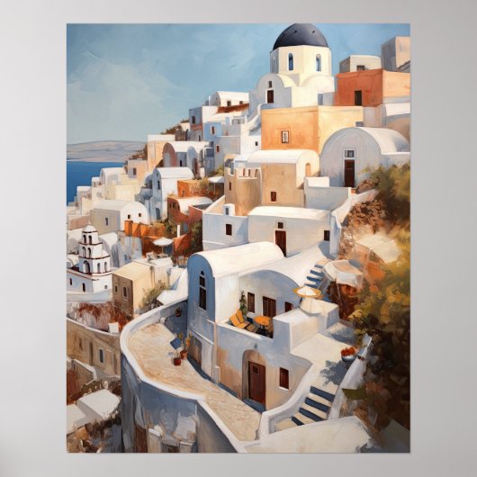 Santorin Oia Grèce Peinture Art Impression Affiche (Devant)