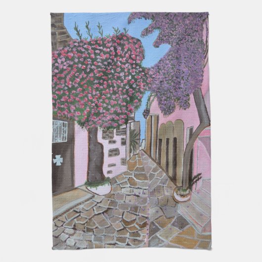 Santorin, serviette de cuisine grecque (Vertical)