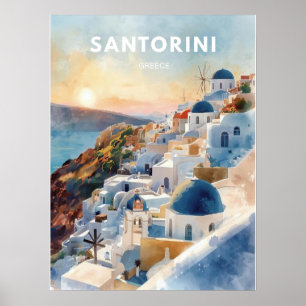 Santorini Aquarel Illustratie Reis Poster