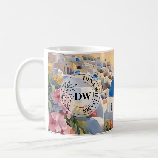 Santorini Aquarelle Art & Monogram Mug (Gauche)