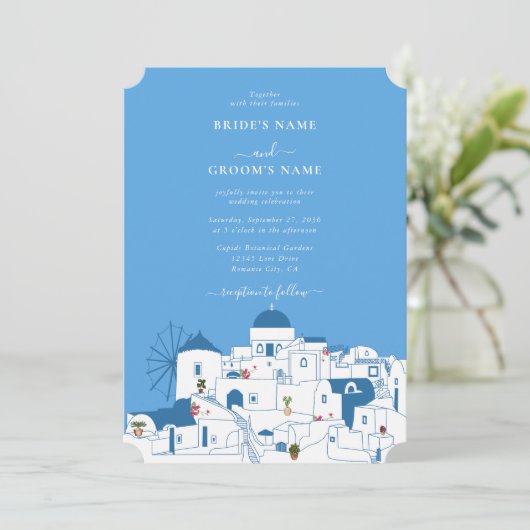 Santorini Bestemming Grieks Eiland Bruiloft Kaart (Staand voorkant)