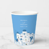 Santorini Bestemming Grieks Eiland Bruiloft Papieren Bekers (Voorkant)