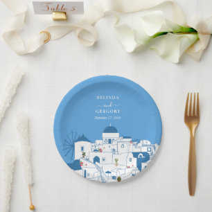 Santorini Bestemming Grieks Eiland Bruiloft Papieren Bordje