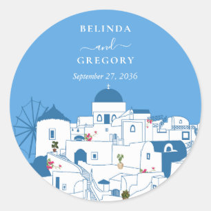Santorini Bestemming Grieks Eiland Bruiloft Ronde Sticker