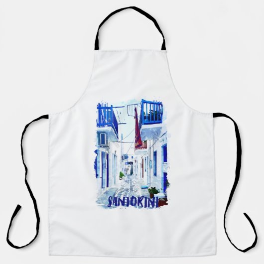 Santorini Blauw en Wit Reizen Schort (Voorkant)