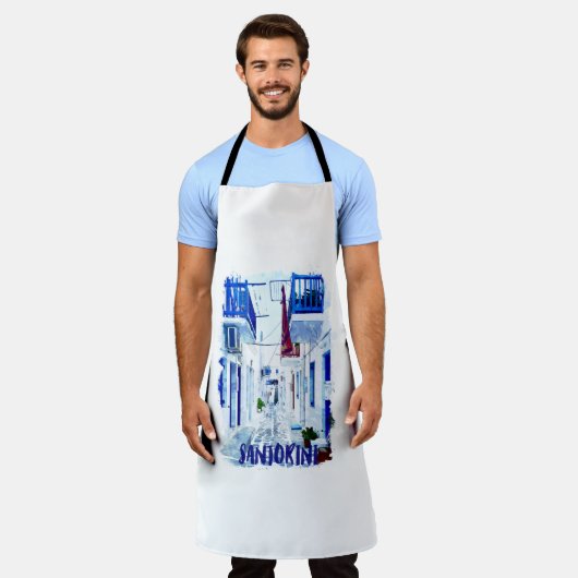 Santorini Blauw en Wit Reizen Schort (Gedragen)