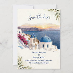 Santorini Blauwe Aquarel Bestemmingshuwelijk Kaart