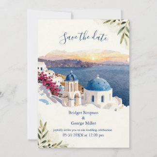 Santorini Blauwe Aquarel Bestemmingshuwelijk Kaart