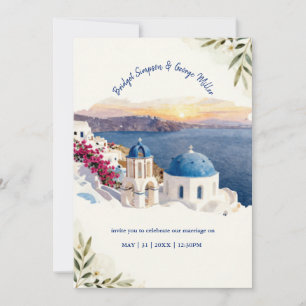 Santorini Blauwe Aquarel Bestemmingshuwelijk Kaart