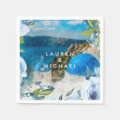 Santorini blauwe bloemen zomer bruiloft servetten (Voorkant)