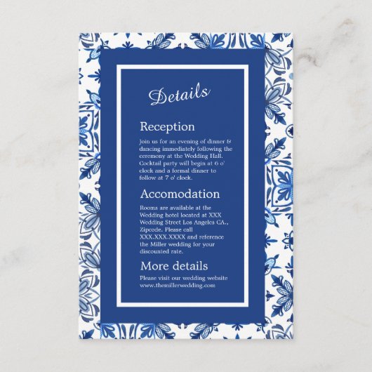 Santorini blauwe mediterrane bruiloft informatiekaartje (Voorkant)