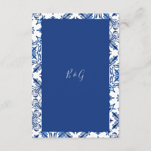 Santorini blauwe mediterrane bruiloft informatiekaartje (Achterkant)