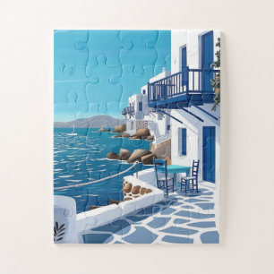 Santorini Blauwe Zee Kust Puzzel