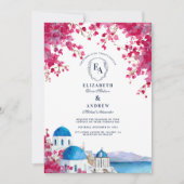 Santorini Blue Dome Bougainvillea Wedding Kaart (Voorkant)